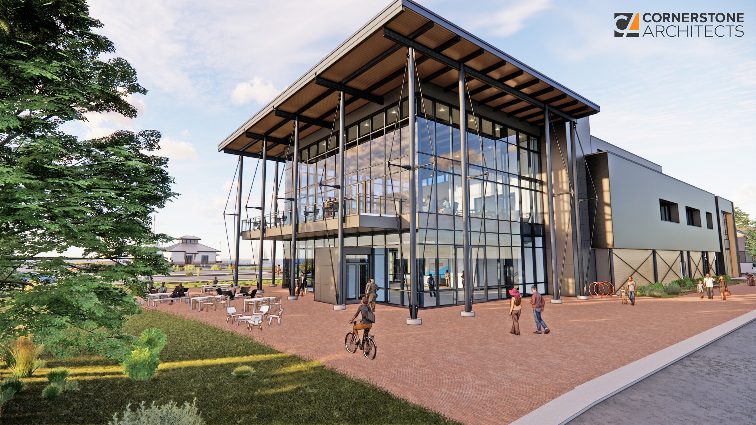 Rendering of the Freshwater Research and Innovation Center building