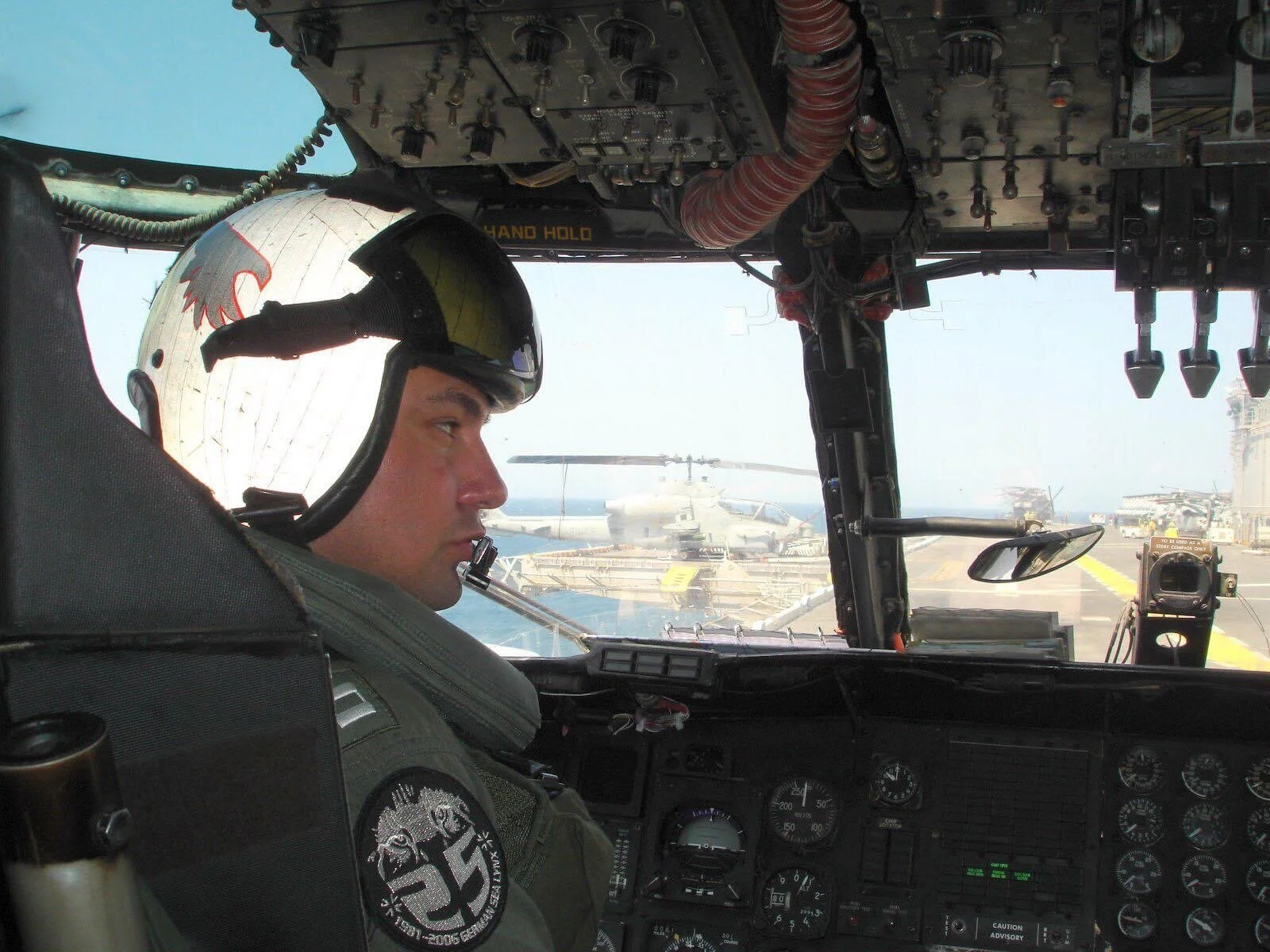 Landing on the deck of the USS Wasp in the Arabian Gulf.