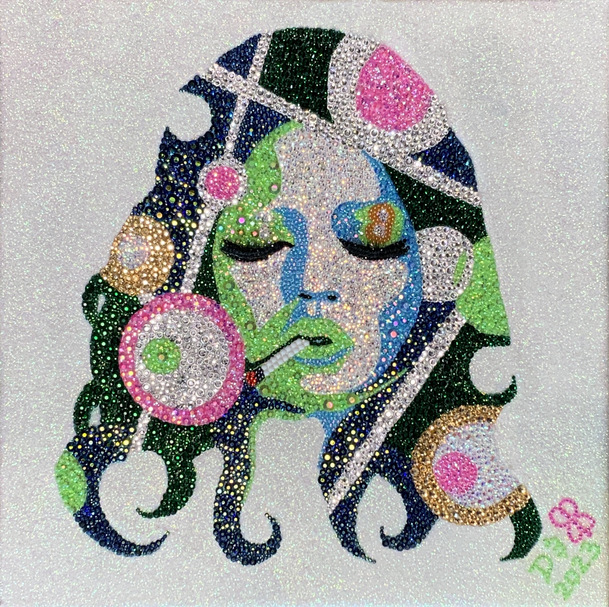 Came across a beautiful painting that someone had done previously. Made a study and added gems to transform it into La Cristal Fumant. 12x12”