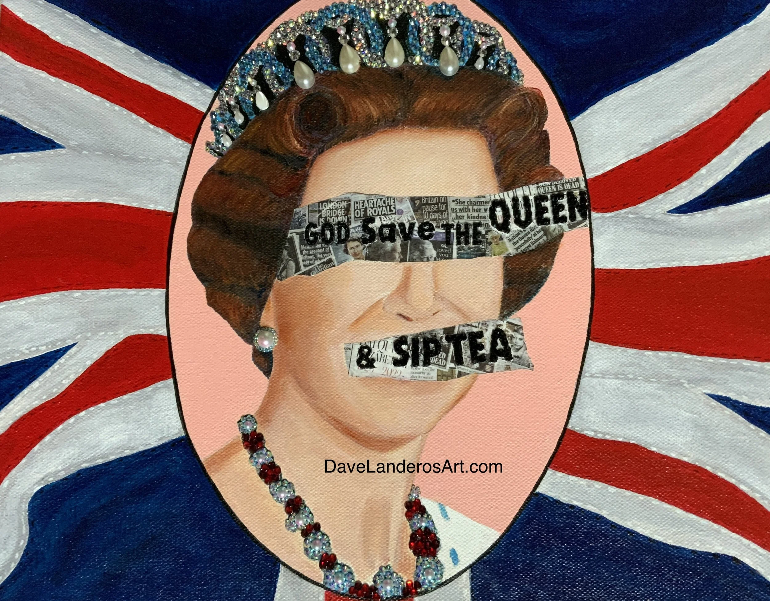 Sipping Tea. Oil and Gems on canvas. 11x14”
Queen Elizabeth II
The Royals
Queen Elizabeth II Jubilee