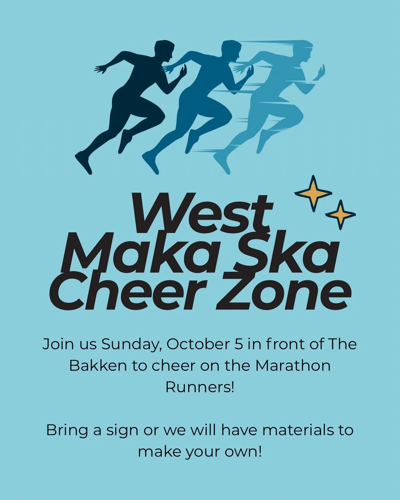 Join us on Sunday and cheer on the marathon runners! We are going to pack the west side of the lake with fans! Bring your own sign or make one when you get there (while supplies last).