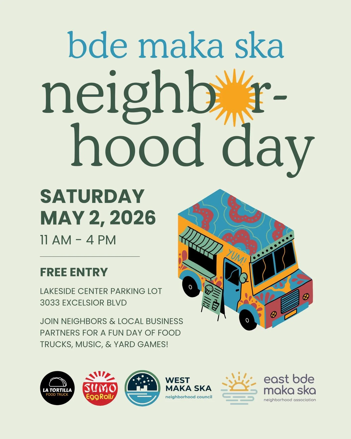 Neighhborhood Day is coming!!
Food trucks, games, music, fun, and community!
May 2 from 11 am-4 pm