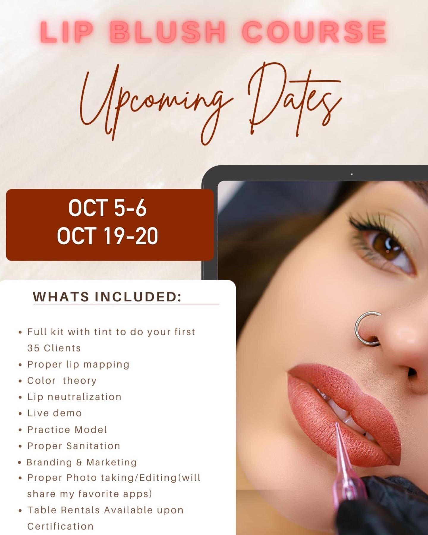 🚨New Lip Blush Training Dates For October🚨

DM with any questions or check out the training tab on my website 🤎

End the year with a bang and start your new career in the ever growing beauty indistry! No state licensing required to do PMU in AZ!! 