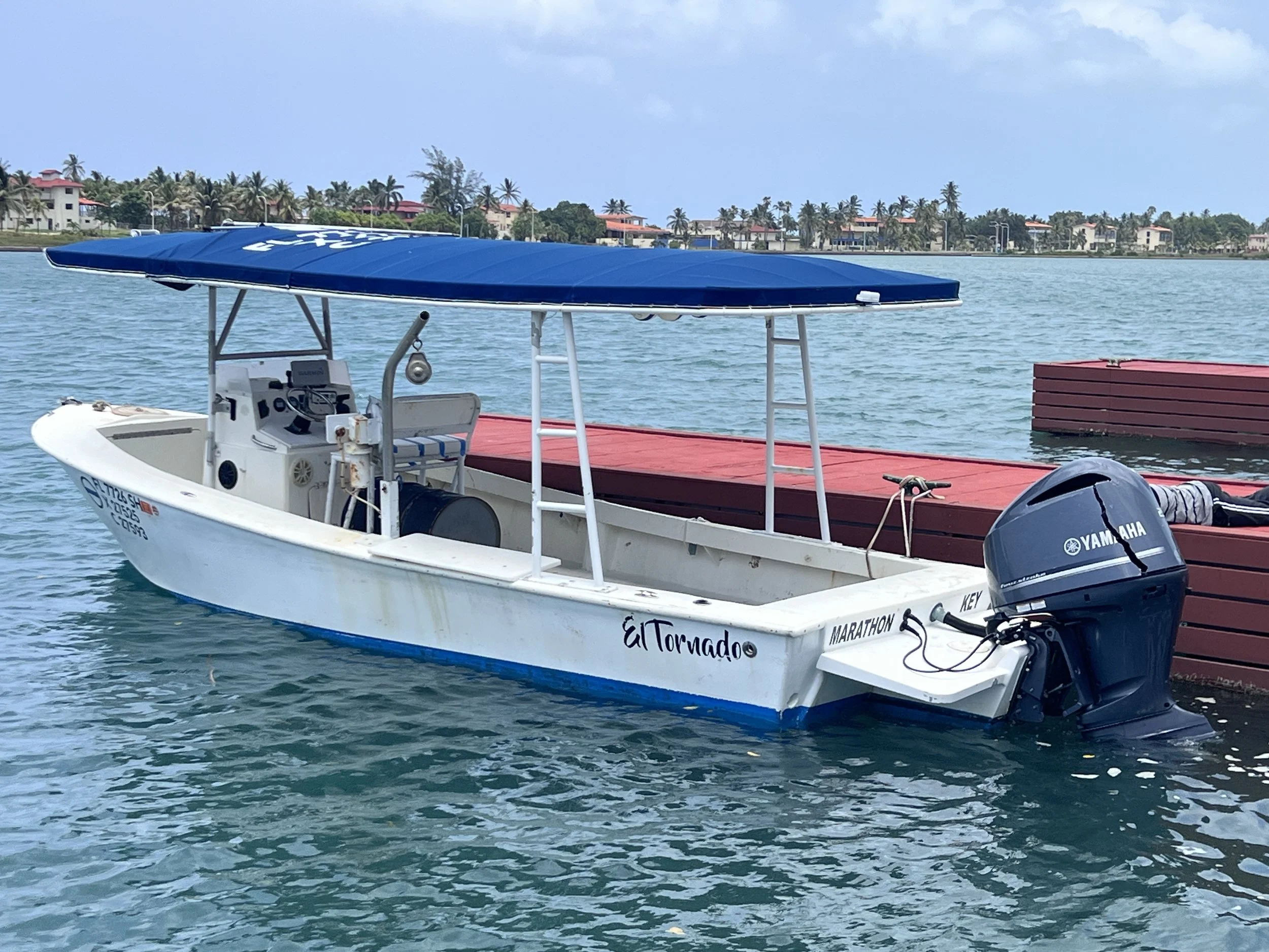 El Tornado, the 24-foot Florida fishing boat used by the group to travel to Cuba. Investigators documented 23 impacts on the fishing boat and 14 on the Cuban Border Guard vessel.