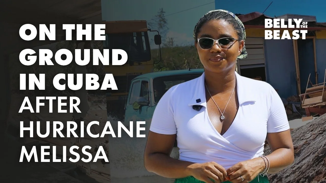 Belly of the Beast journalist Liz Oliva Fernandez covering Hurricane Melissa