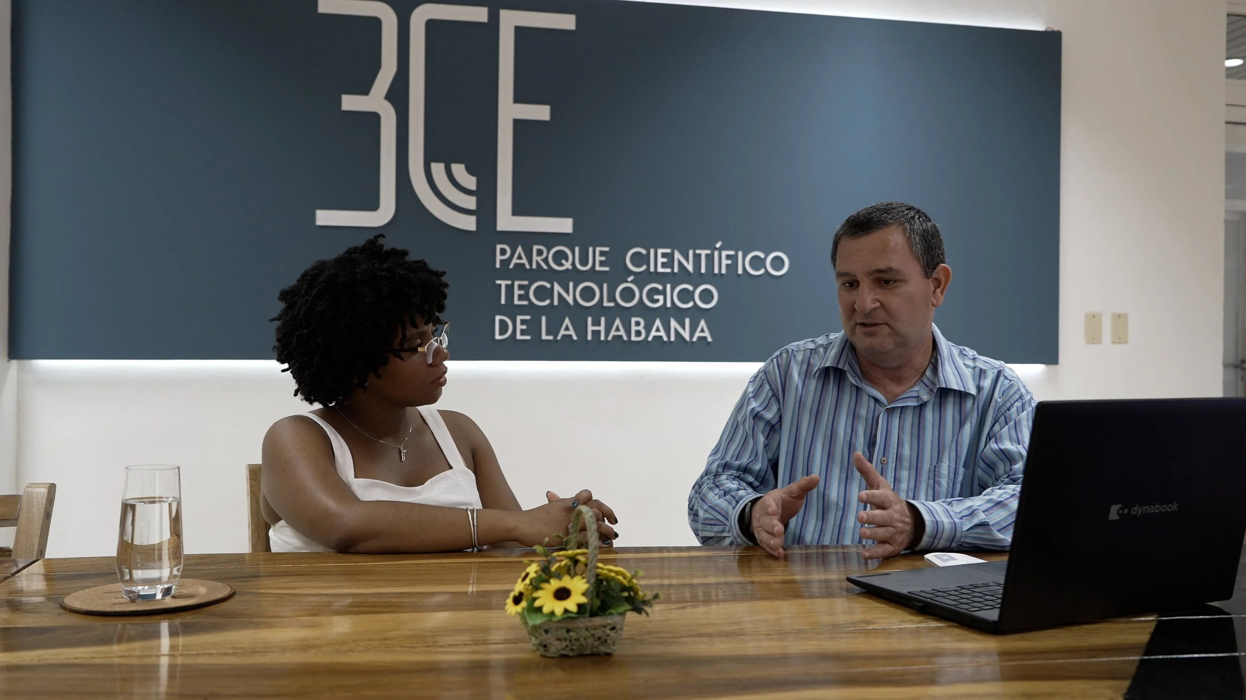 Rafael Torralbas speaks to Belly of the Beast journalist Liz Oliva Fernández. Torralbas helped oversee the transition of the Russian base into a university. PHOTO: Alfredo Lazcano Valera