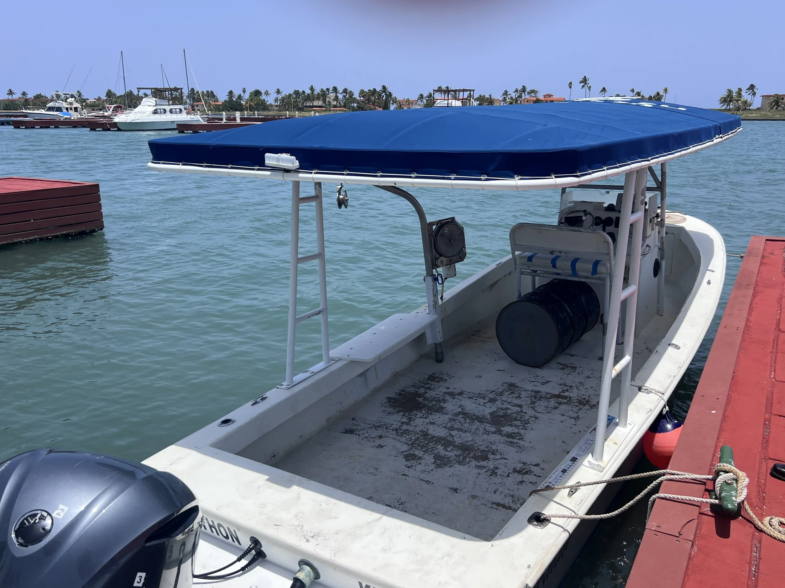 El Tornado, the 24-foot Florida fishing boat used by the group to travel to Cuba. Investigators documented 23 impacts on the fishing boat and 14 on the Cuban Border Guard vessel.
