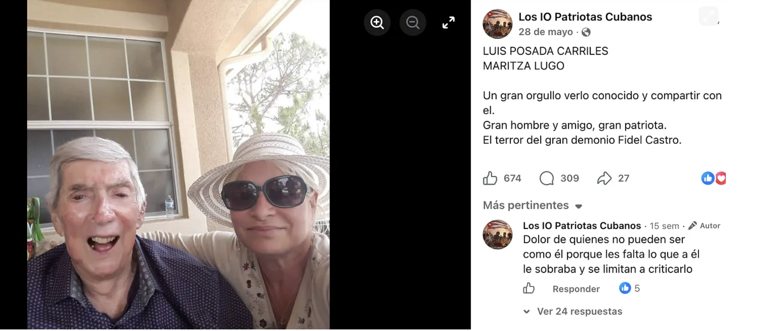 Maritza Lugo and Luis Posada Carriles. Screenshot: Facebook.
