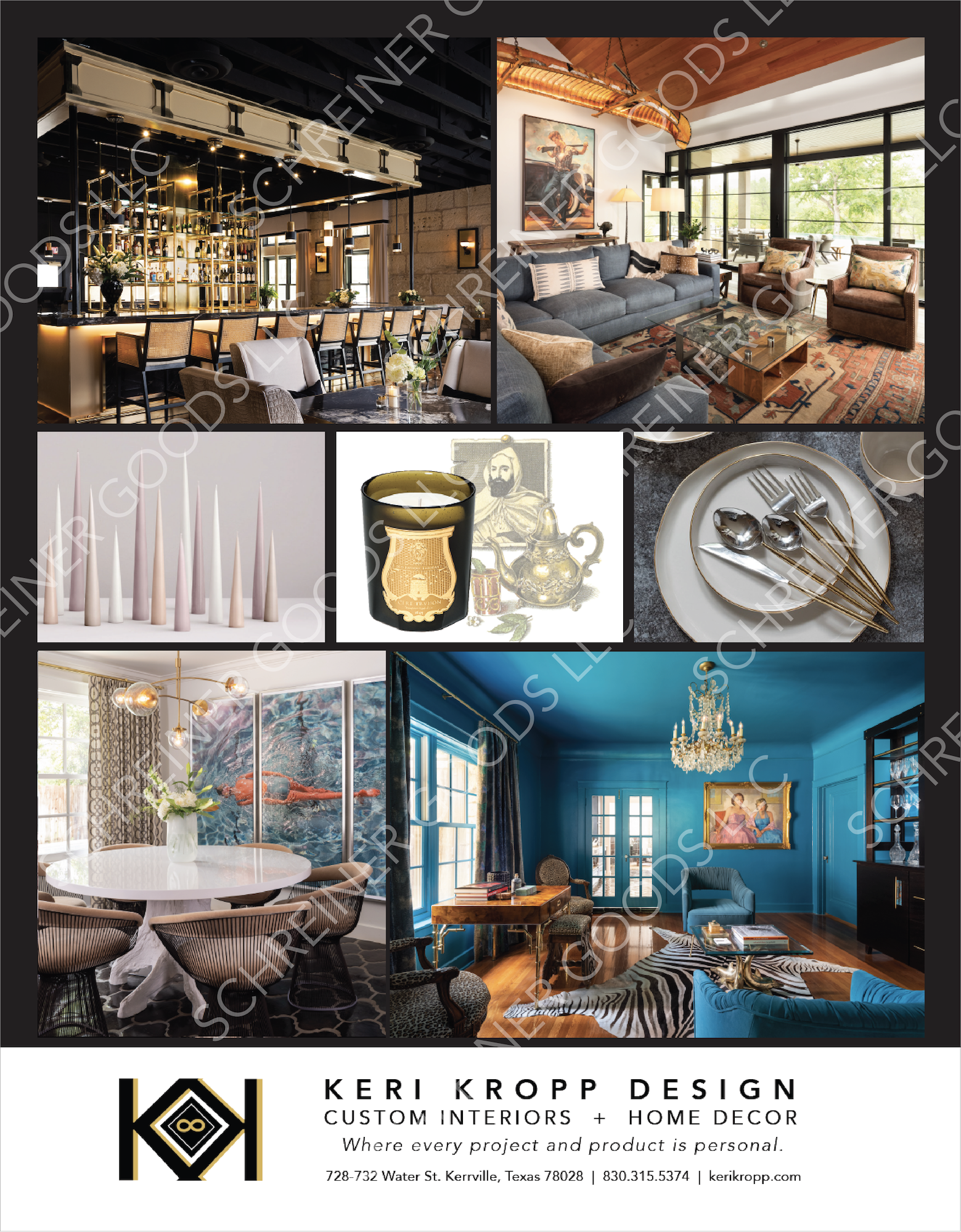 Two of four. Full-page print ads designed for Schreiner Goods LLC. Published in the Fall 2021 issue of Rock & Vine Magazine. (pg. 73)