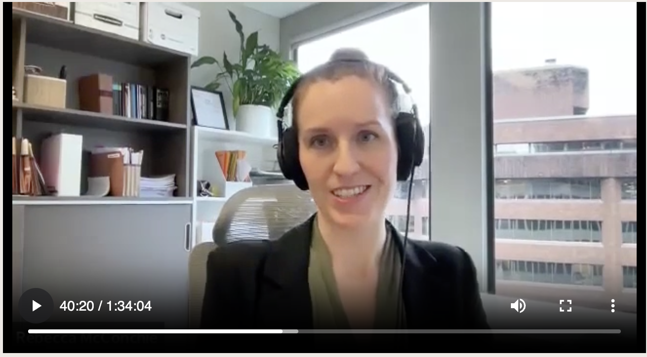 Still from webinar showing Rebecca presenting from her office