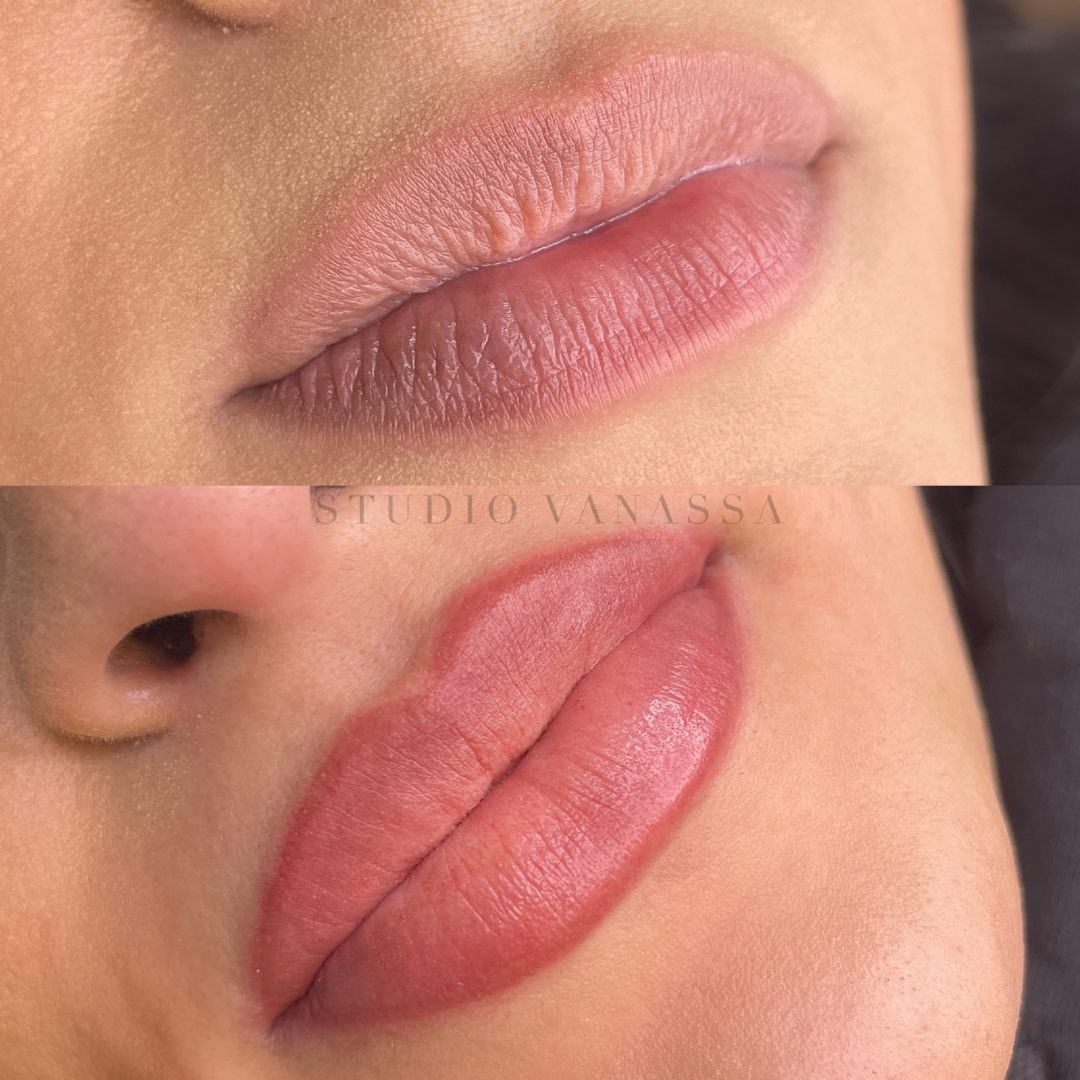 Before and after of ombre lip treatment