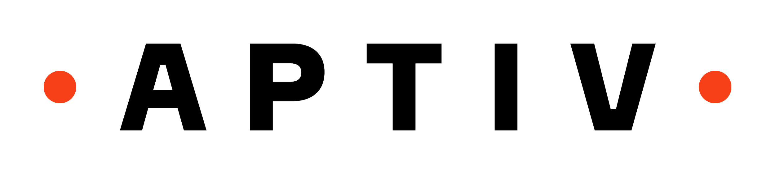 Aptiv logo (the word APTIV spelt out with two red circular dogs to the left and right of the black text)