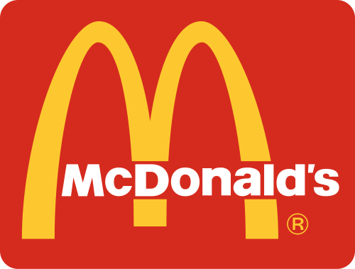 The McDonald's logo with yellow arches and white text over a red background