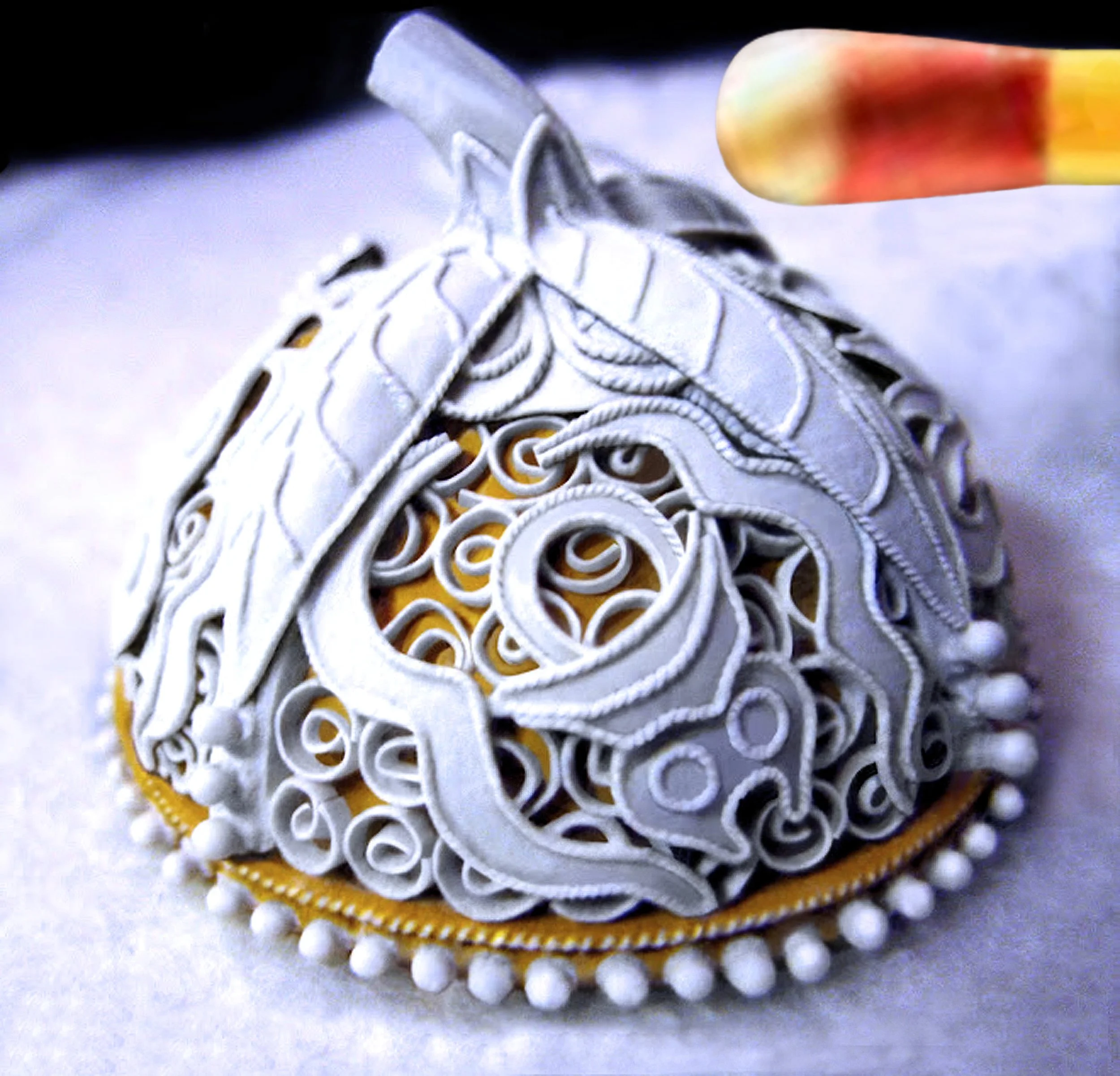  POMANDER Top Half
Cast In A One-Piece, Open-Faced Rubber Mold 
Jasperware Porcelain
(3/4" Diameter)