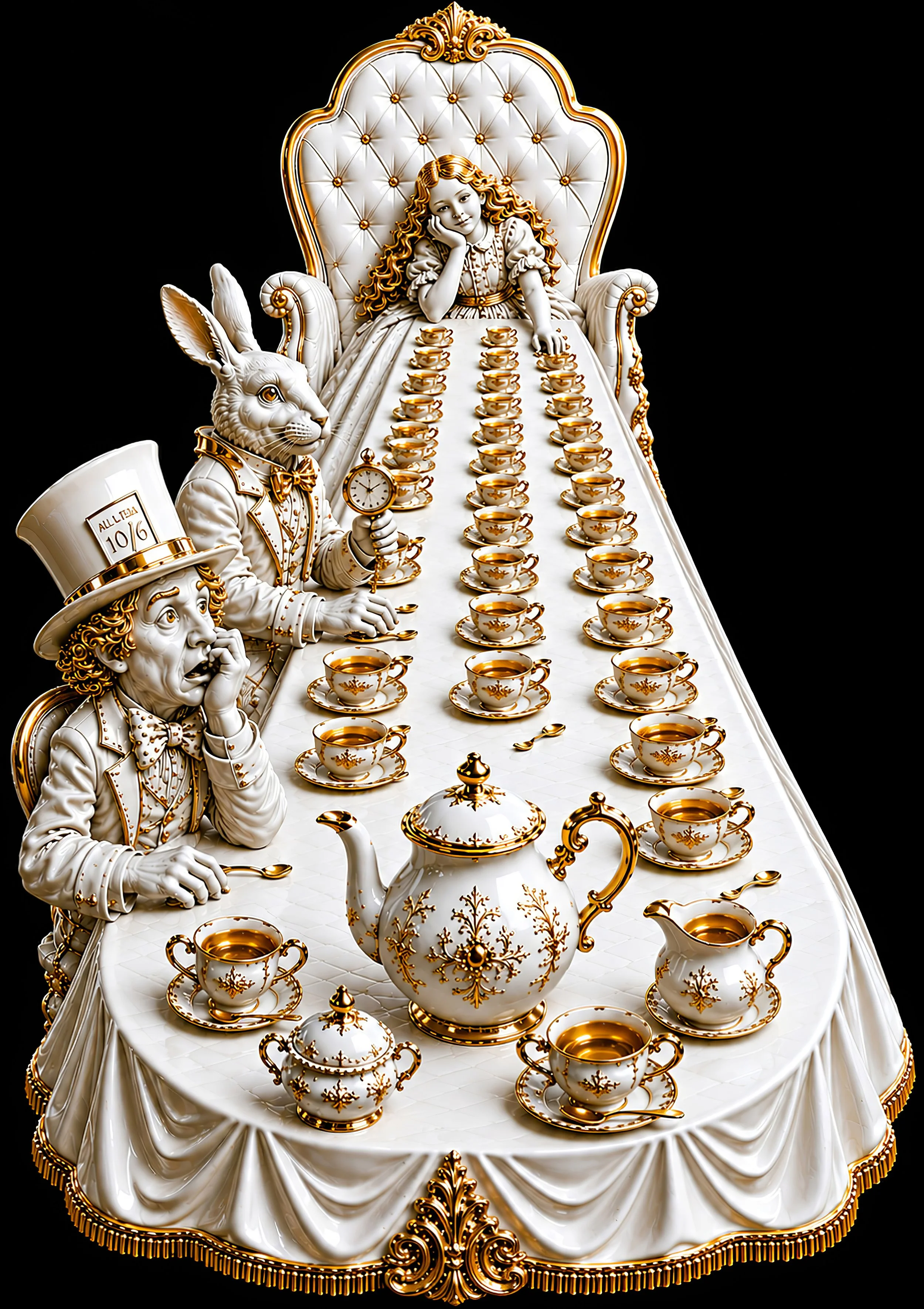 'The Grand Tea That Never Was'
Believe it or not, this extraordinary depth-of-field Tea Party 
will be a trompe-l’œil low-relief wall hanging