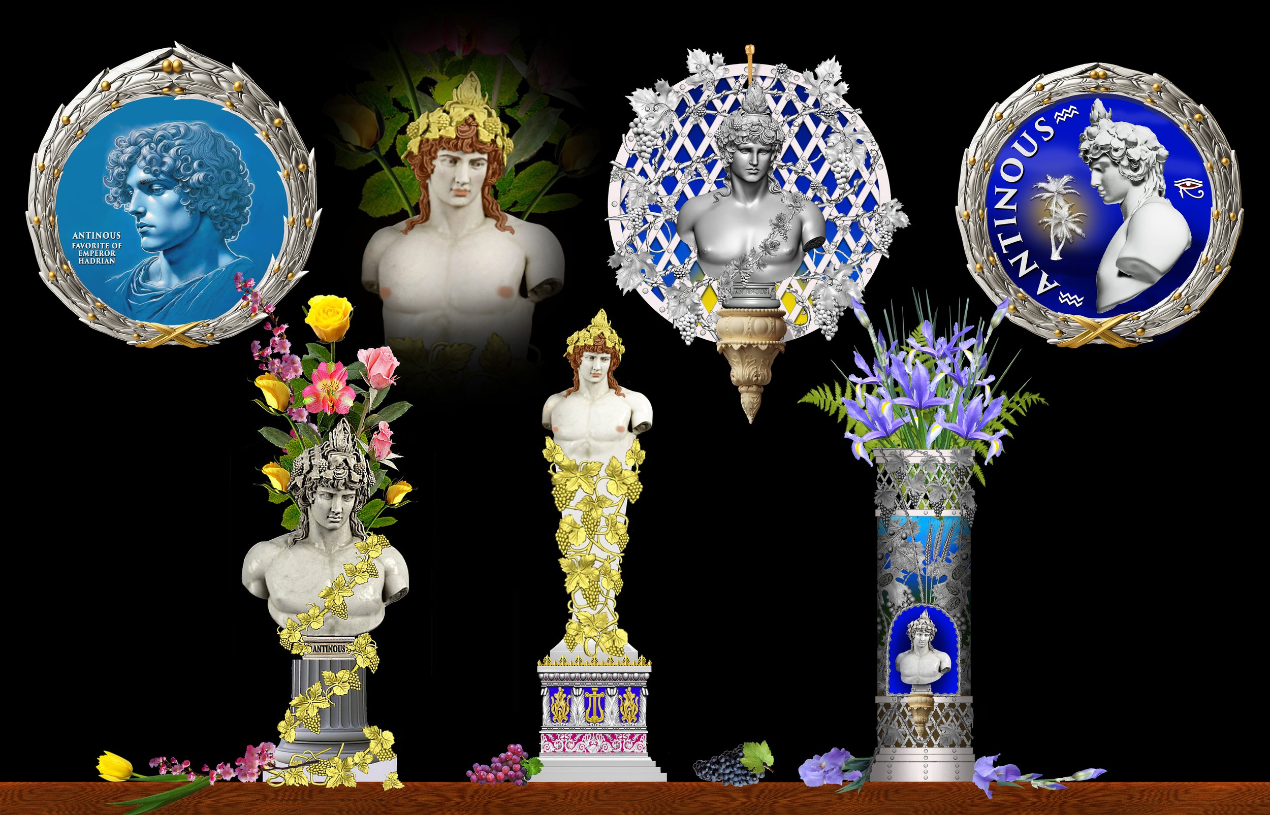 ANTINOUS ROUNDELS & BUD VASES 
 For Jasperware Porcelain, Hand-Tinting  And 24K Fire-Gilding