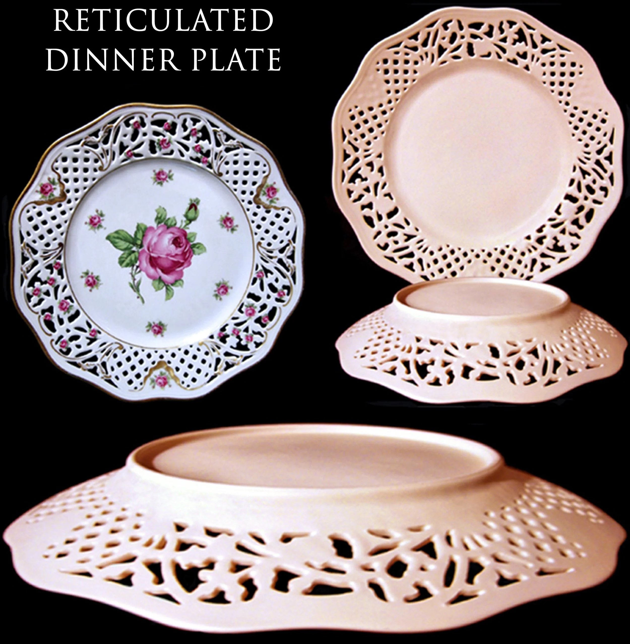  RETICULATED DINNER PLATE  
Cast In A Two-Piece Rubber Mold
(12" Diameter)