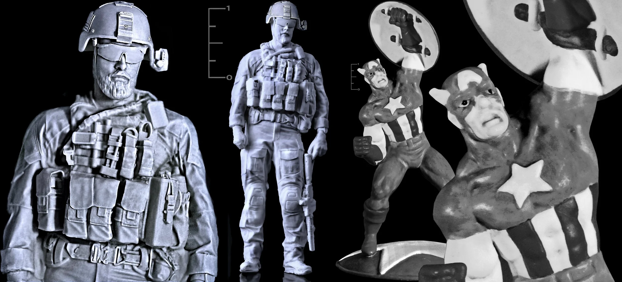    AMERICAN SOLDIER (Rubber Molded Porcelain Cast)  
CAPTAIN AMERICA (Plaster Molded Porcelain Cast)