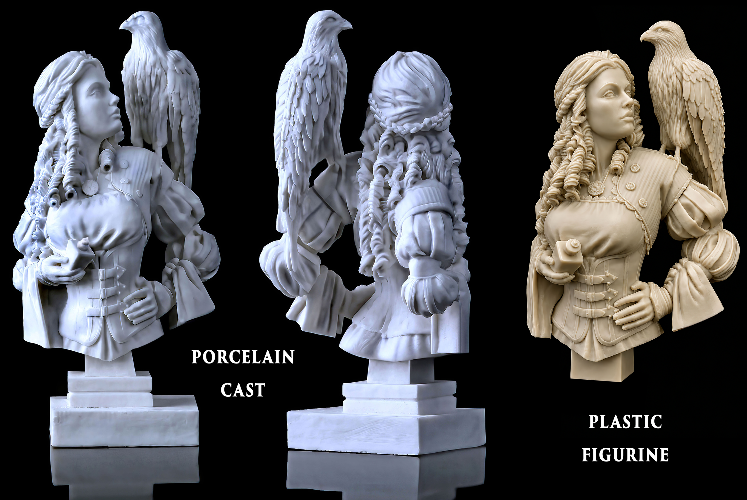 LADYHAWK

Created in a two-piece rubber mold,
allowing the complex forms and deep
undercuts to be released cleanly.

The same figurine can also be used with
our Fast Cast System, making it possible
to cast LadyHawk in fine porcelain with
exceptional 
