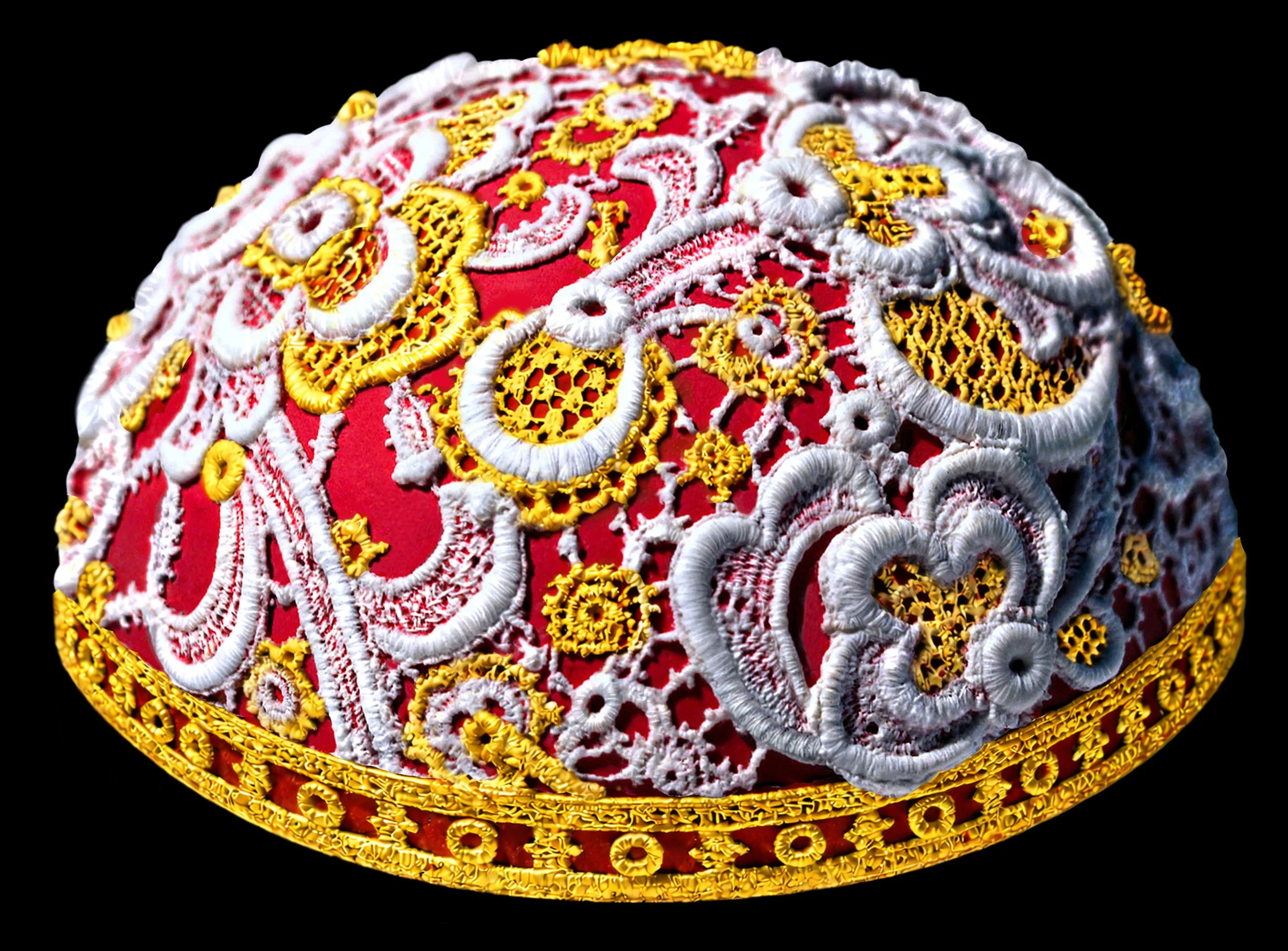 HEMISPHERE CHRISTMAS BALL 
Gilded Jasperware Porcelain Lace™  Molded From Antique Lace
Hemisphere Cast In A One-Piece, Open-Faced Rubber Mold