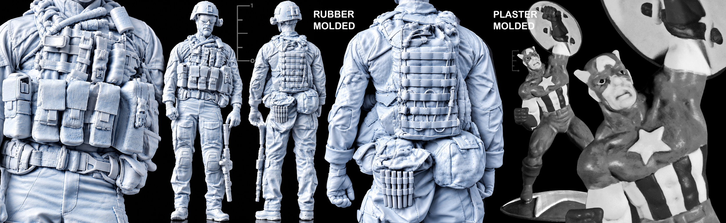 AMERICAN SOLDIER (Rubber Molded Porcelain Cast)  
CAPTAIN AMERICA (Plaster Molded Porcelain Cast)