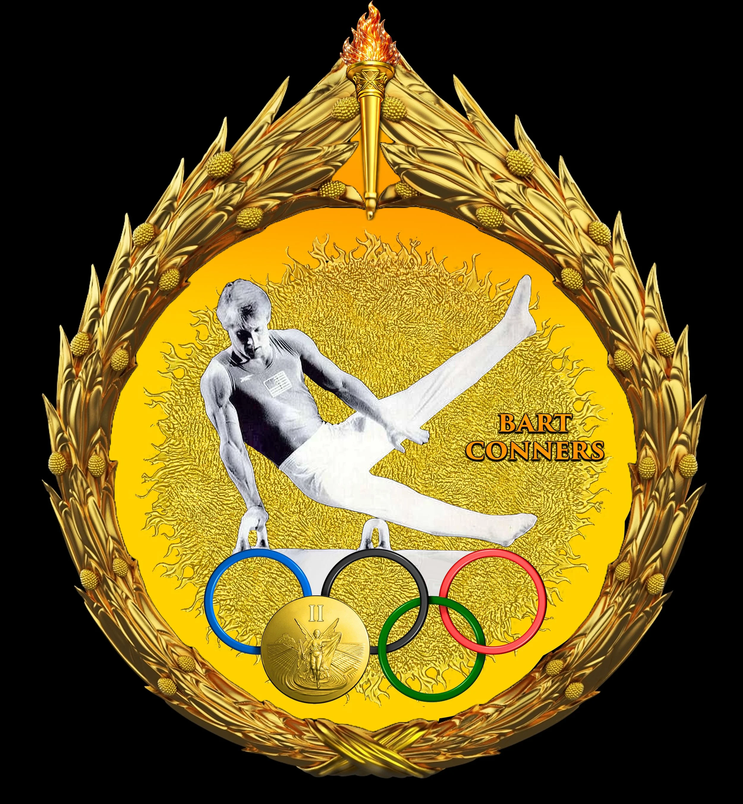 BART CONNERS Set in My Gilded Olympics Wreath
White Porcelain Figure, Jasperware Porcelain Background
Attached 'GOLD MEDAL' Made of Gilded Metal
For The Commemorative Collectibles Series