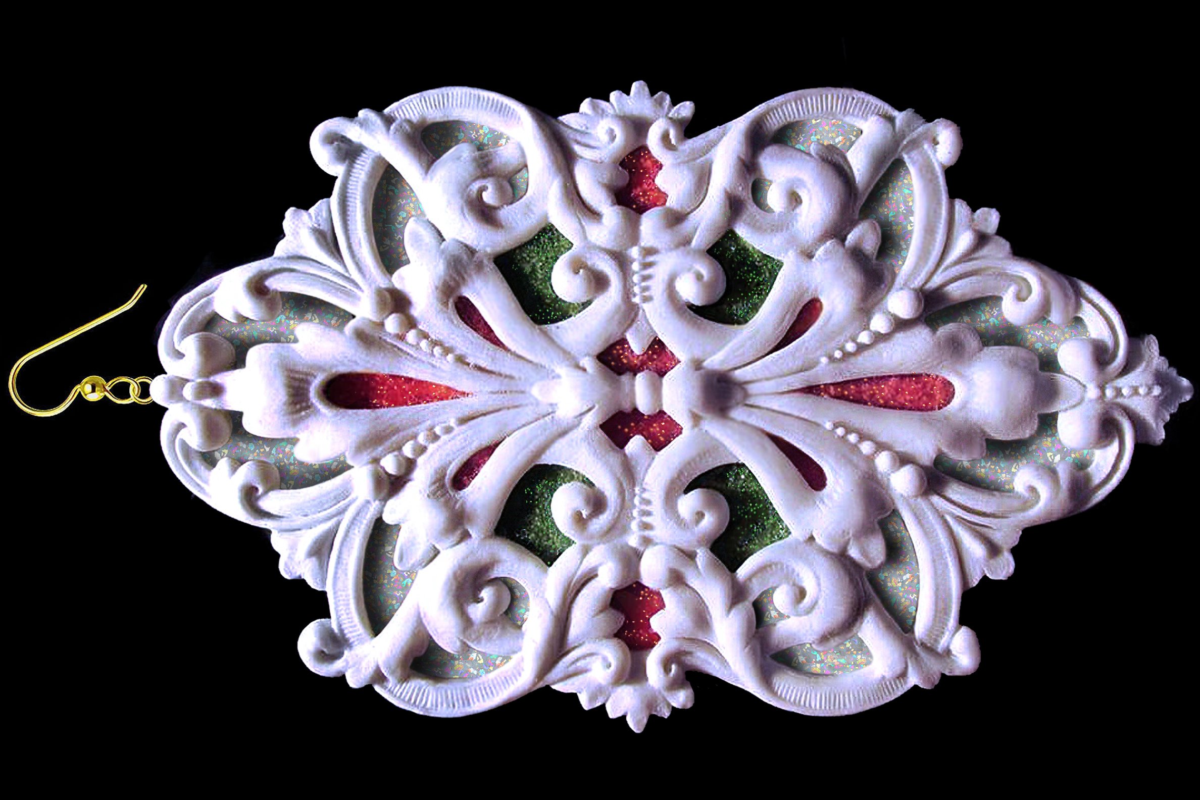 EARRING
 Porcelain Cloisonné™ 
Porcelain Cast In A One-Piece, Open-Faced Rubber Mold
(2.5" Tall)