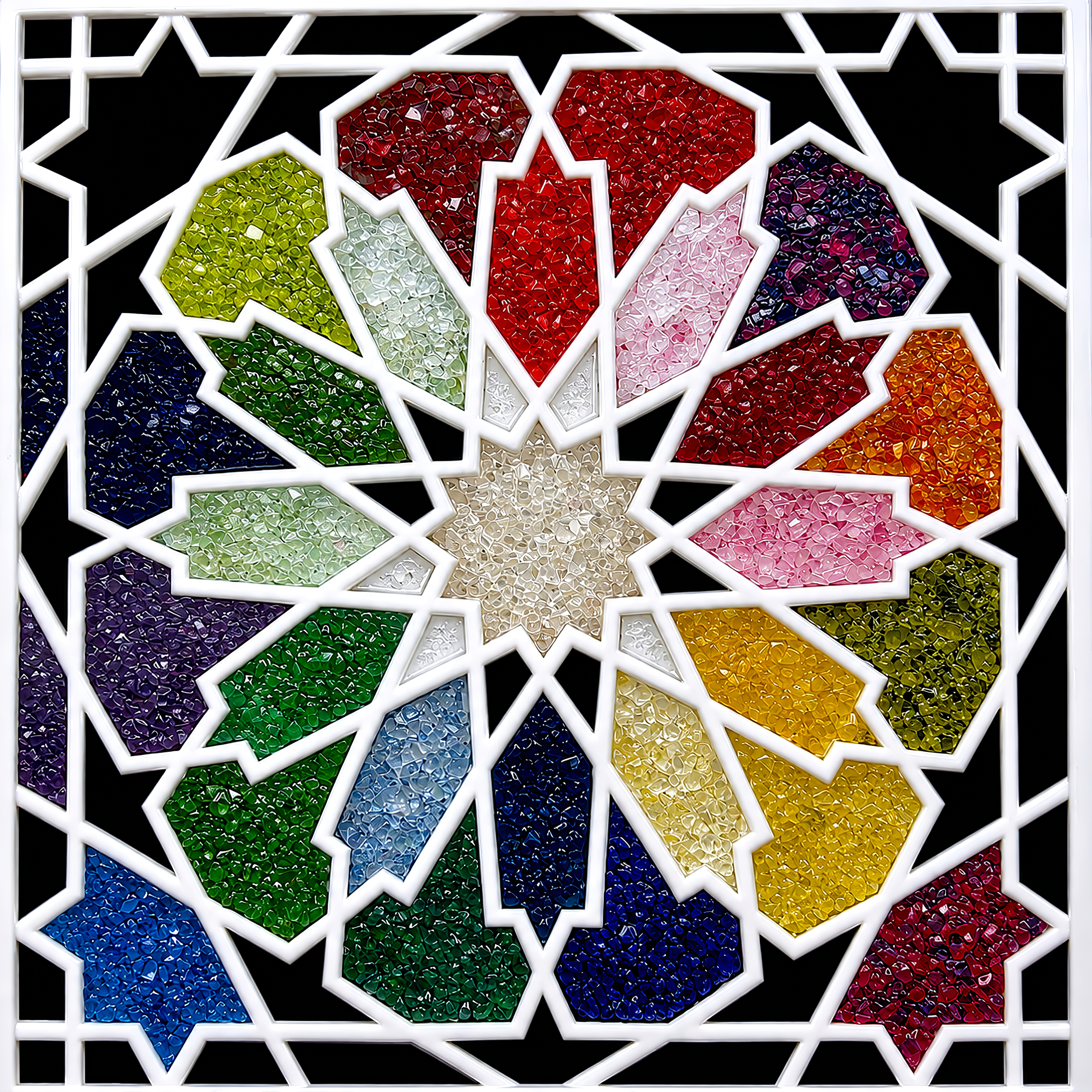 PORCELAIN PLIQUE-À-JOUR™ 
Test Panel Of Multiple Glass Frits With Various COEs 
Twenty Years Later And No Cracking Demonstrates This New Artform's Viability
(12" Square)