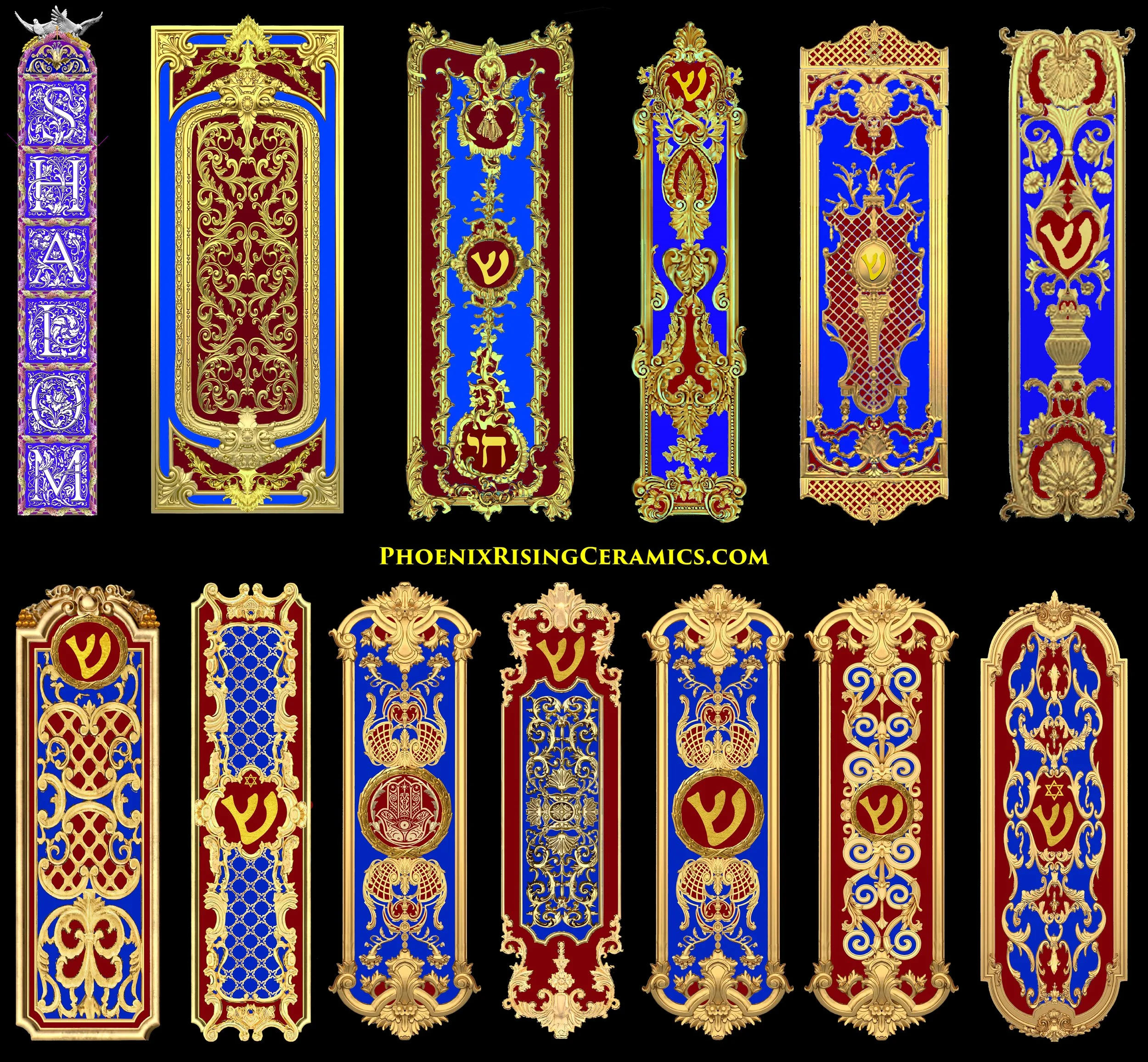 Louis XV Rococo Mezuzahs GROUP.jpg