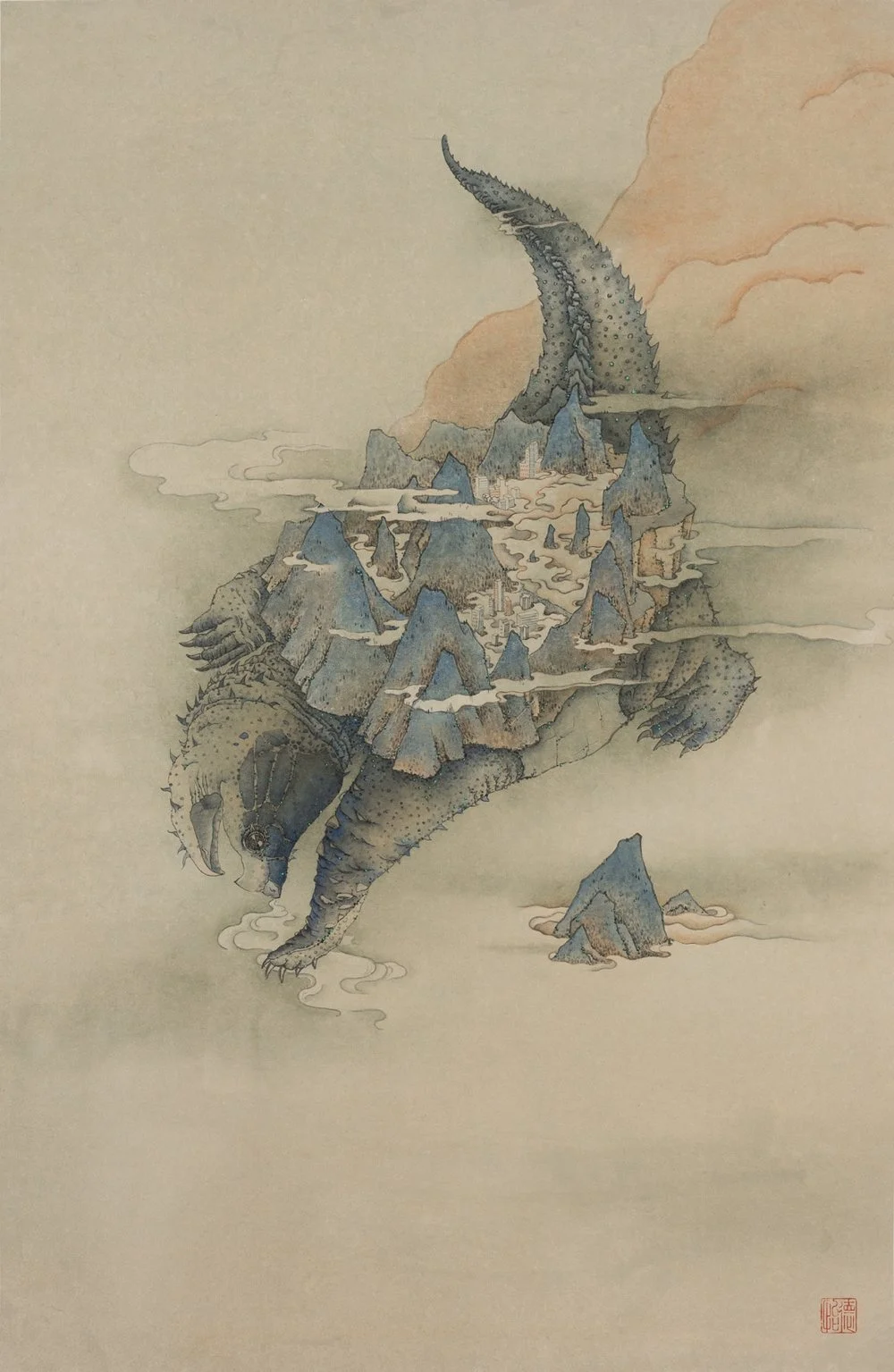 Barbara CHOI Tak-yee 蔡德怡, The Twilight of Sea Turtle Mountain 鼇山暝色圖, 2016, Ink and color on paper, 69.5 x 45.7 cm