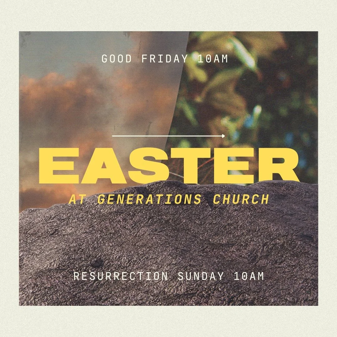 Celebrate Easter With Us

Easter is a time of reflection, hope, and new life, and we would love for you to join us at Generations Church.

Good Friday
A meaningful service reflecting on the cross, followed by hot cross buns together after the service