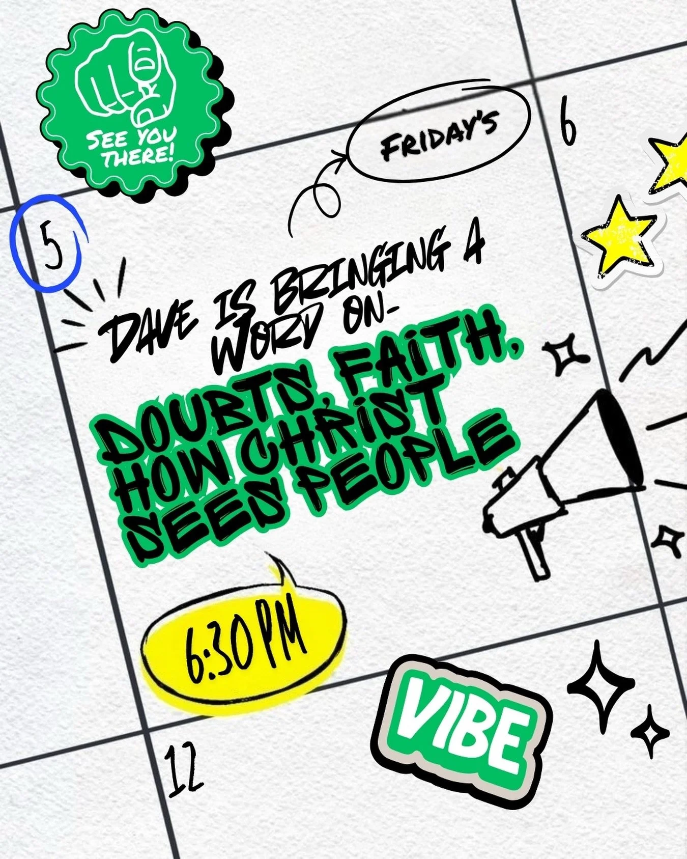This week at GYouth Dave Simonis is brining a word that real, honest and relevant. Make sure you are there! 

Expect Games, Prizes, Worship, Ministy time and a lot of fun hanging out with friends. 
Don&rsquo;t come alone- bring someone new!

At Gener