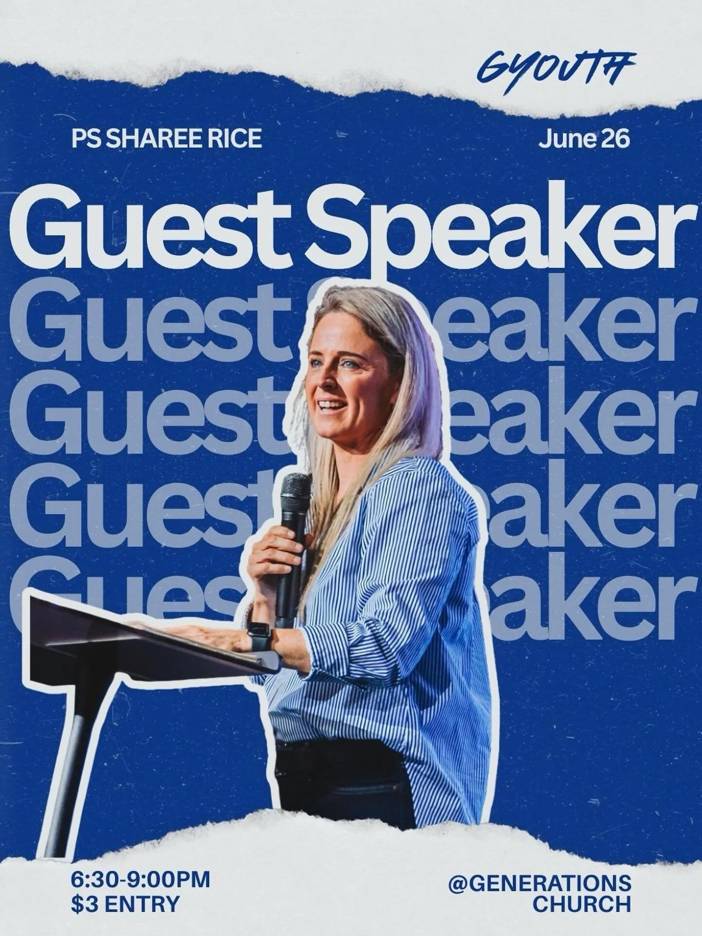 🚨🚨🚨SAVE THE DATE🚨🚨🚨
LAST YOUTH FOR TERM 2

✨GUEST SPEAKER | PS SHAREE RICE ✨

Be ready for a powerful and impactful word to finish up WWJD

At Generations Church || Friday June 26 || 6:30PM&ndash;9PM || $3 entry

Expect Games, Prizes, Worship, 