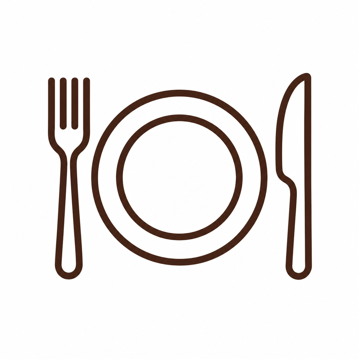 Outline icon of a house with a person in front, on a dark background.
