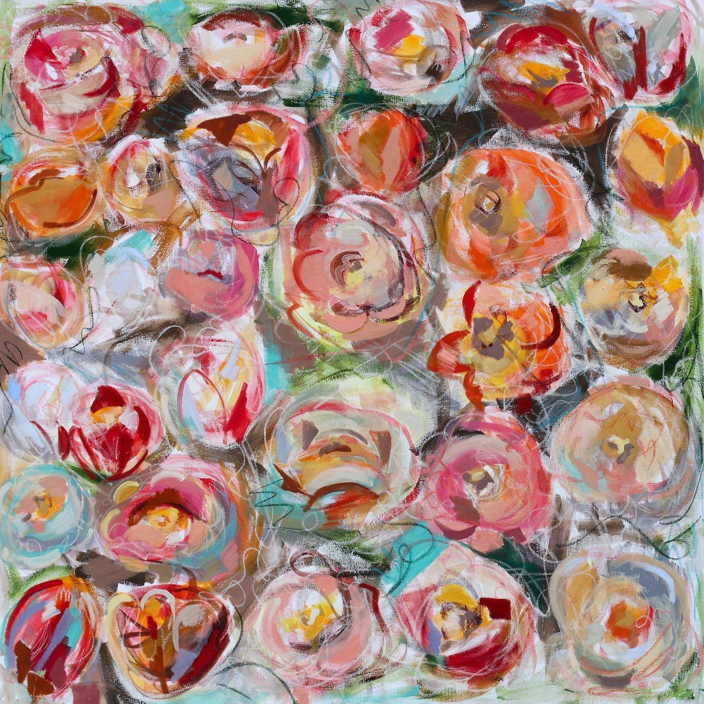 may&rsquo;s here &amp; the garden is blooming
(just posted this new big floral abstract on the website&hellip;)
&bull;
&ldquo;April Showers May Flowers&rdquo;
2024. Oil on canvas. 36x36 inches.