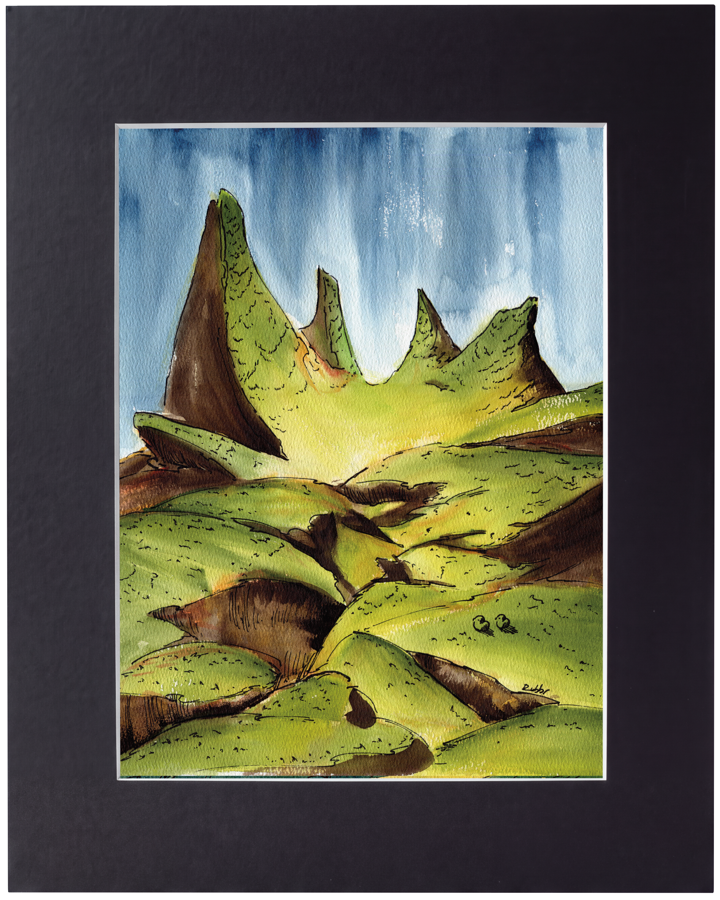 “Broken Lands”, ink and watercolor, 2026