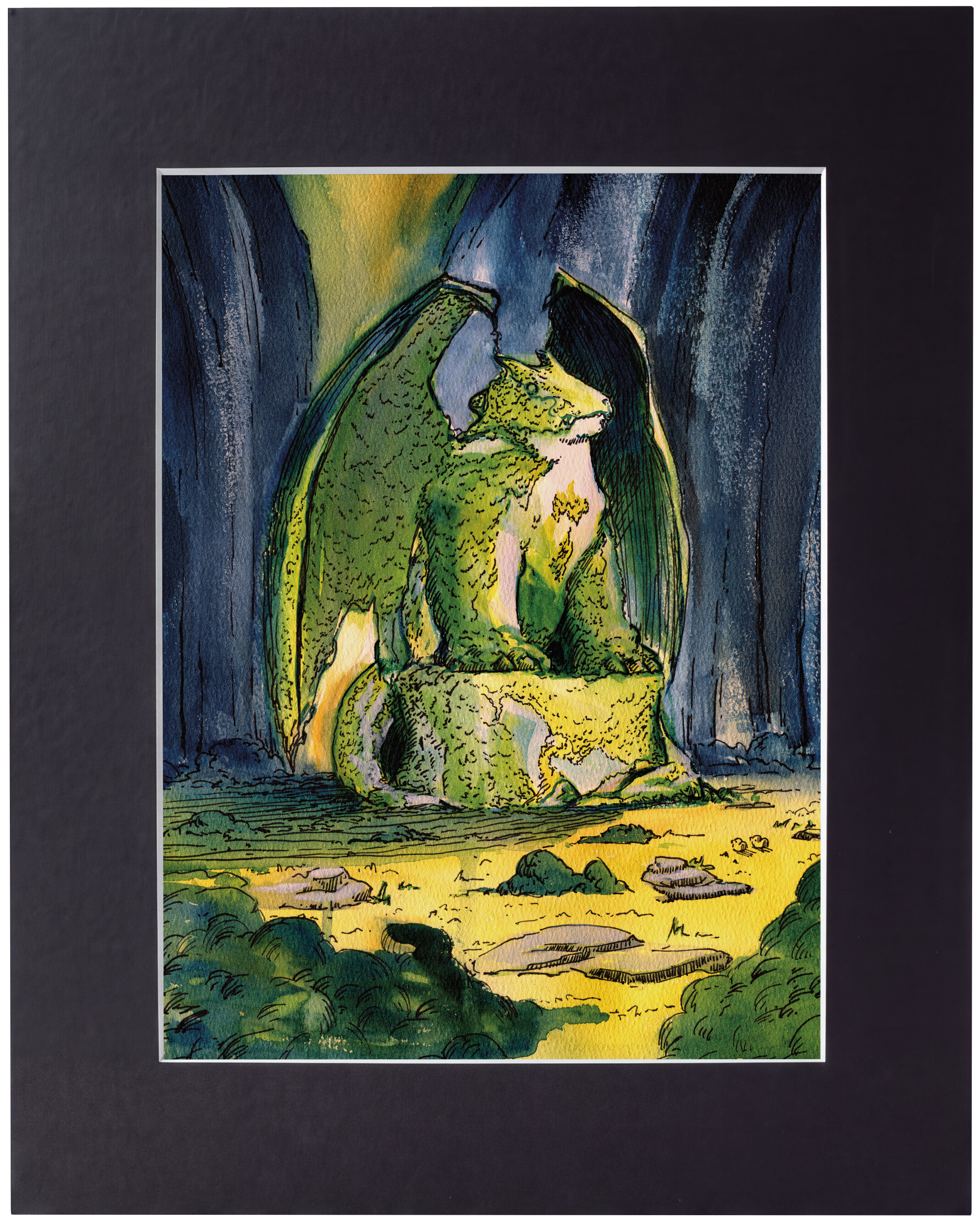“Moss Covered Guardian”, ink and watercolor, 2026