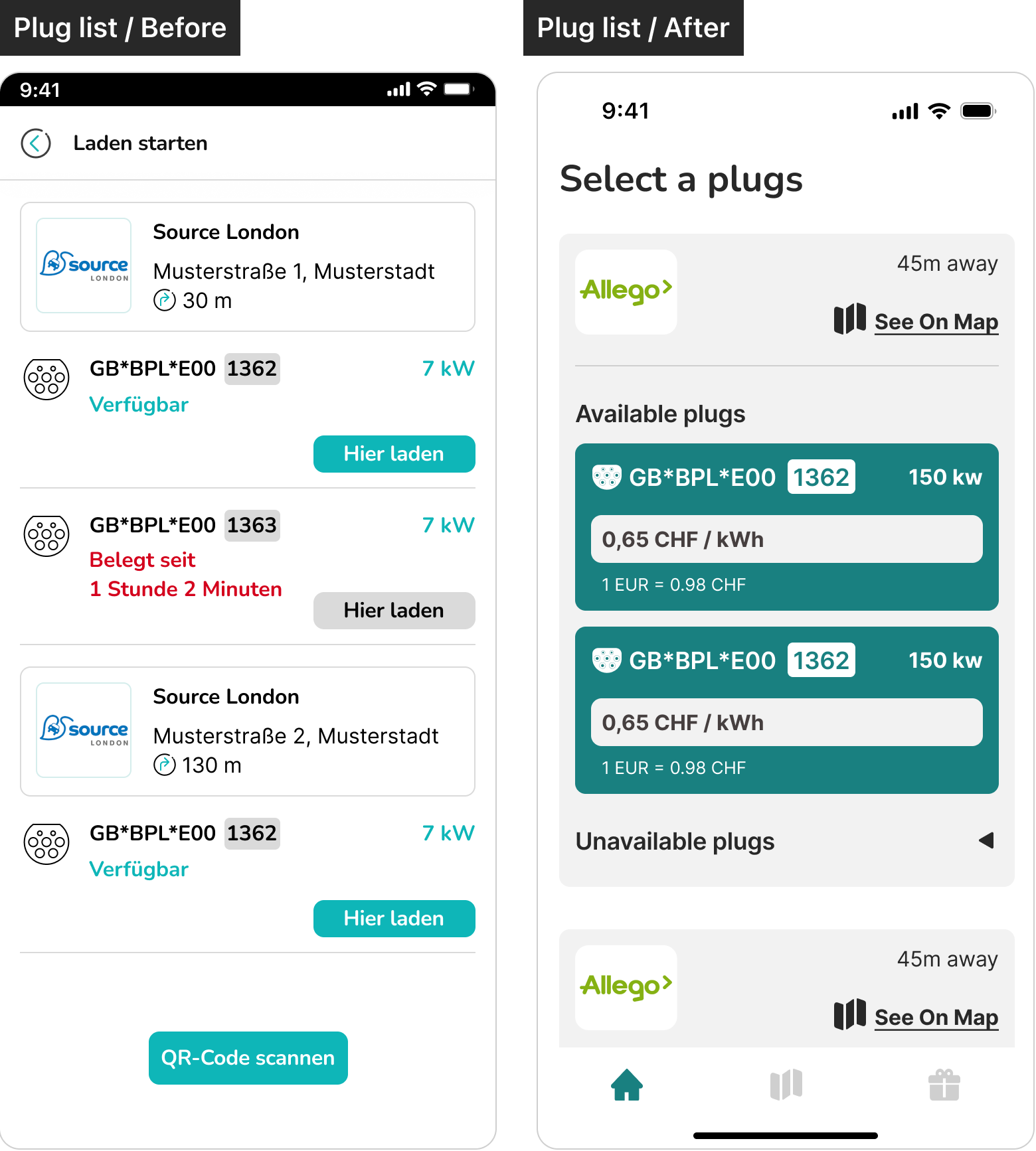 List of icons - customs and Google ones - in the &Charge design system