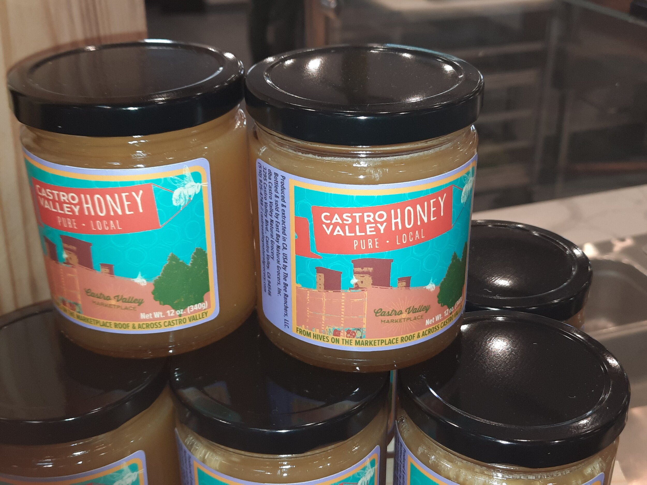  The 8 -ounce jars of locally-made honey are available at Natural Grocery inside Castro Valley Marketplace 