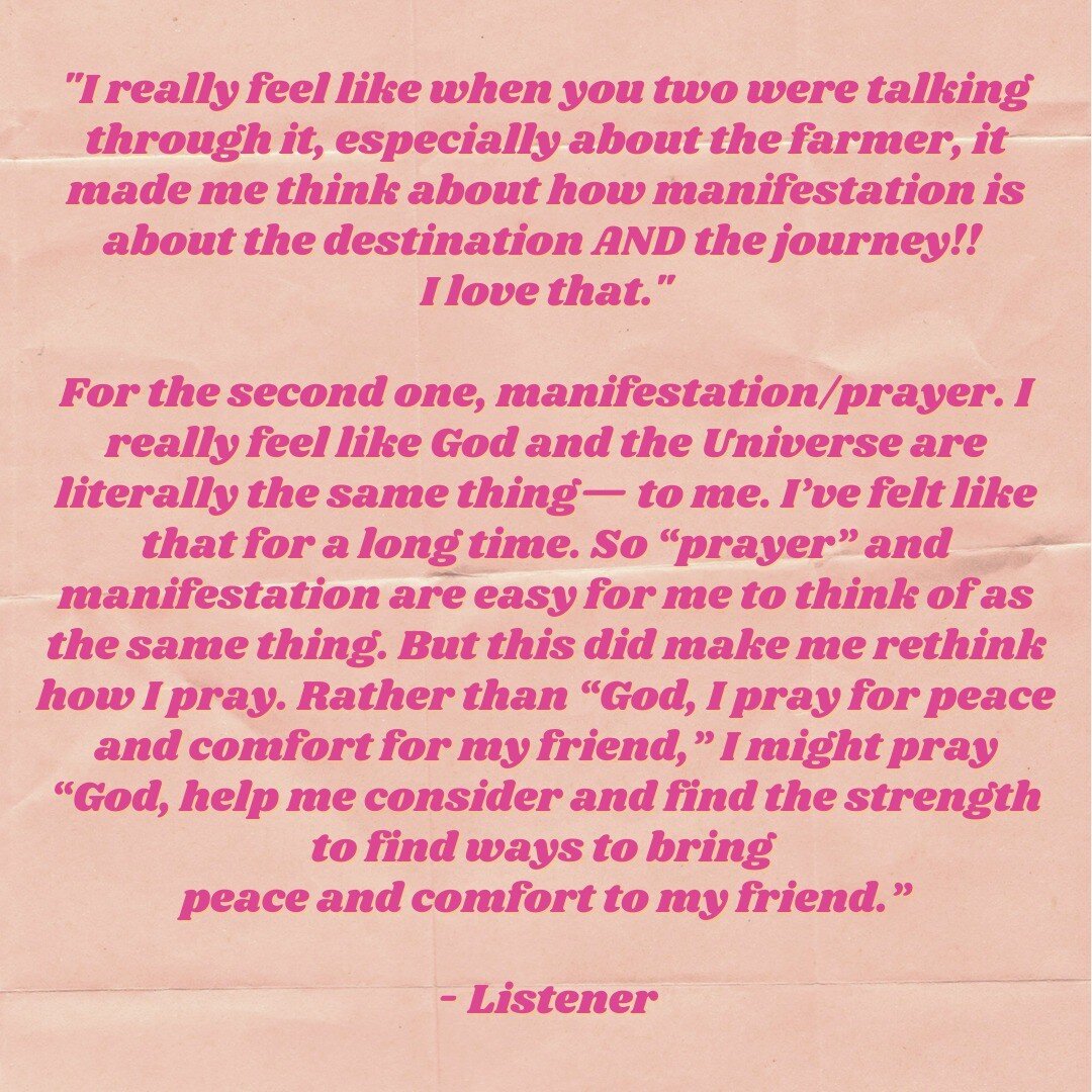 Hot dang! @ash_pod123 and I L O V E reading listener take-aways! This precious person wanted us to know how she felt about our "Manifestation" Episode.
What a beautiful thing she says about changing the way she prays for her people. 😭❤️T