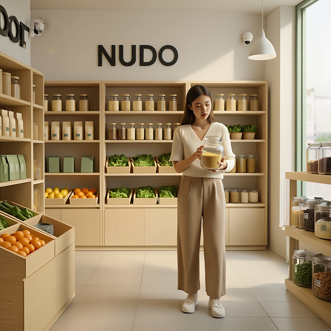 Gen4 3D render of a young professional inside a zero-waste autonomous grocery store, holdin 40233008.png