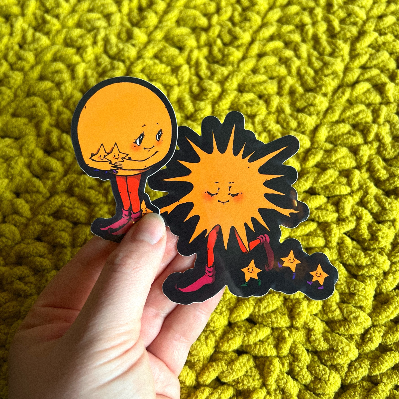 Retro Sun and Moon Sticker Pair