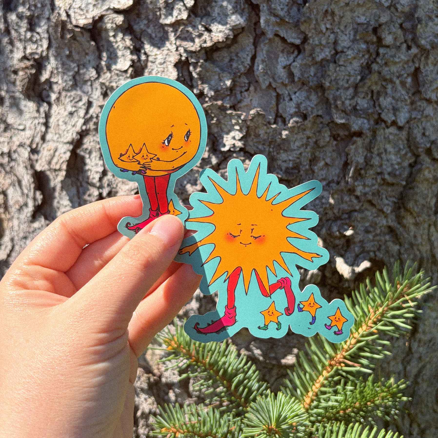 Retro Sun and Moon Sticker Pair