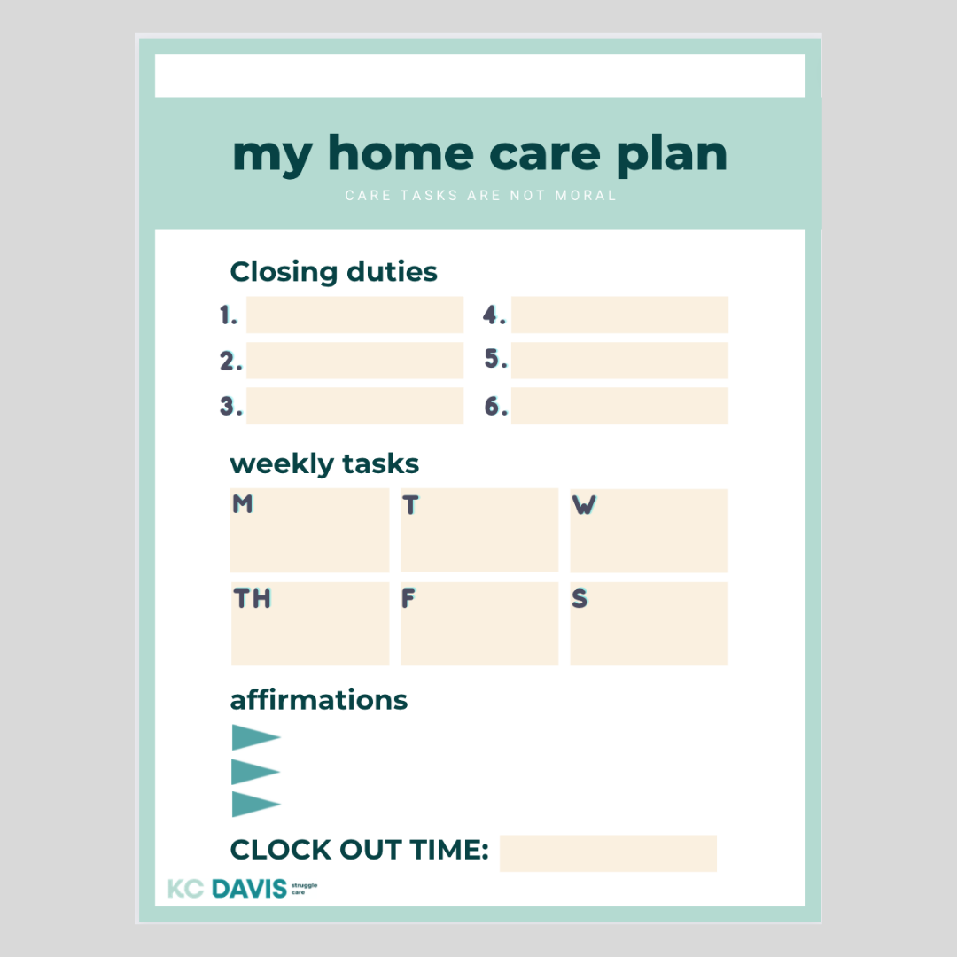 Home Care Plan Worksheet — KC Davis