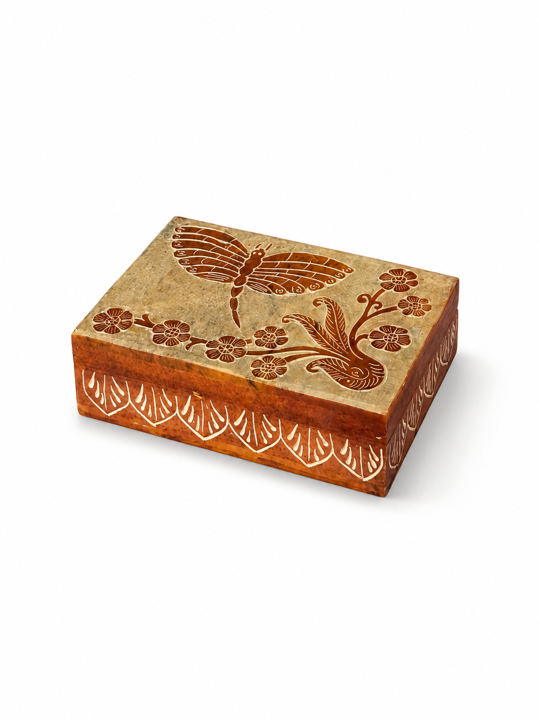 Hand-Carved Dragonfly Soapstone Box