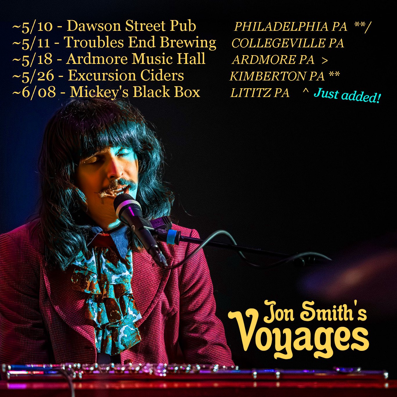 Philly area! There are two cool JSV shows this weekend! 
~5/10 - @dawsonstreetpub  𝟵𝗽𝗺  PHILADELPHIA PA **/
~5/11 - @troublesendbrewing  𝟵𝗽𝗺  COLLEGEVILLE PA
~5/18 - @ardmoremusichall  𝟭𝟭𝗮𝗺  ARDMORE PA &gt;
~5/26 - @excursionciders  𝟮:𝟯𝟬
