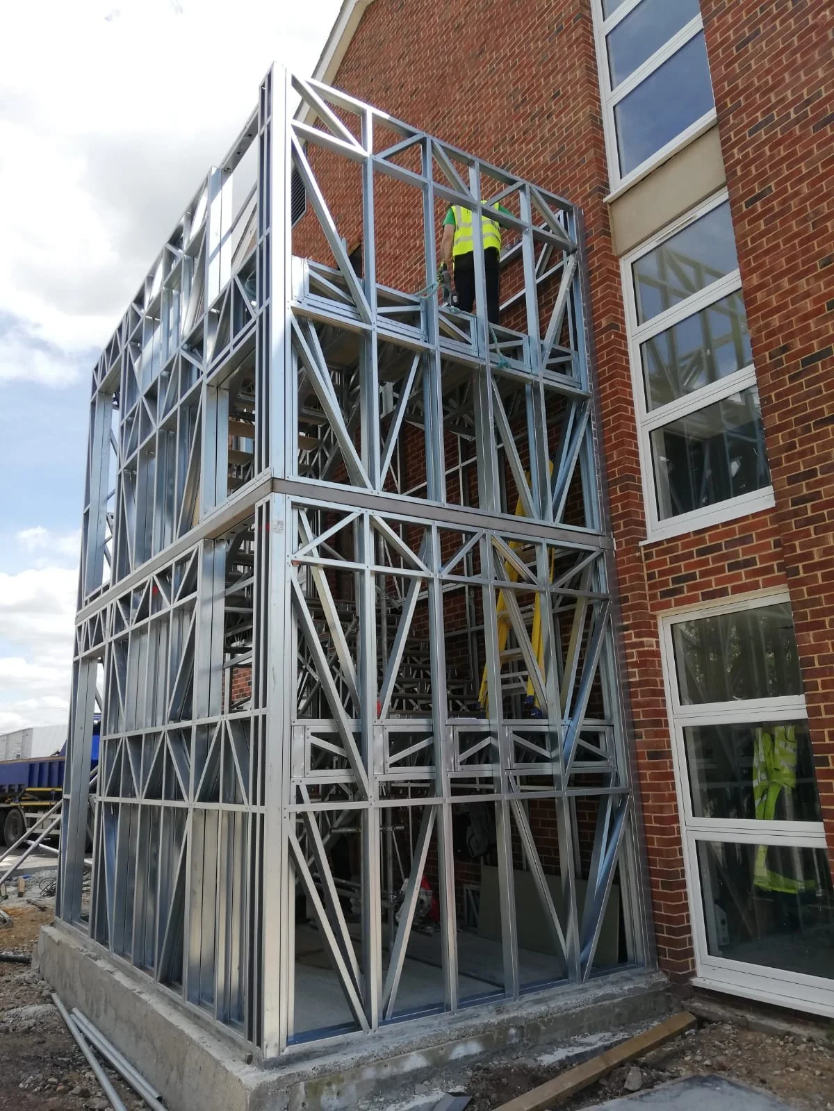 Quick and cost effective light gauge steel frame emergency staircase.