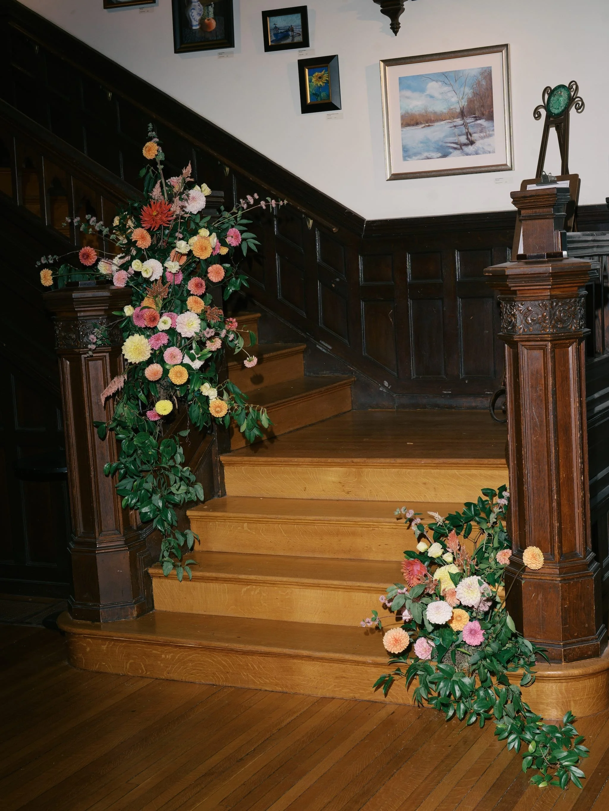 staircase flower arrangments