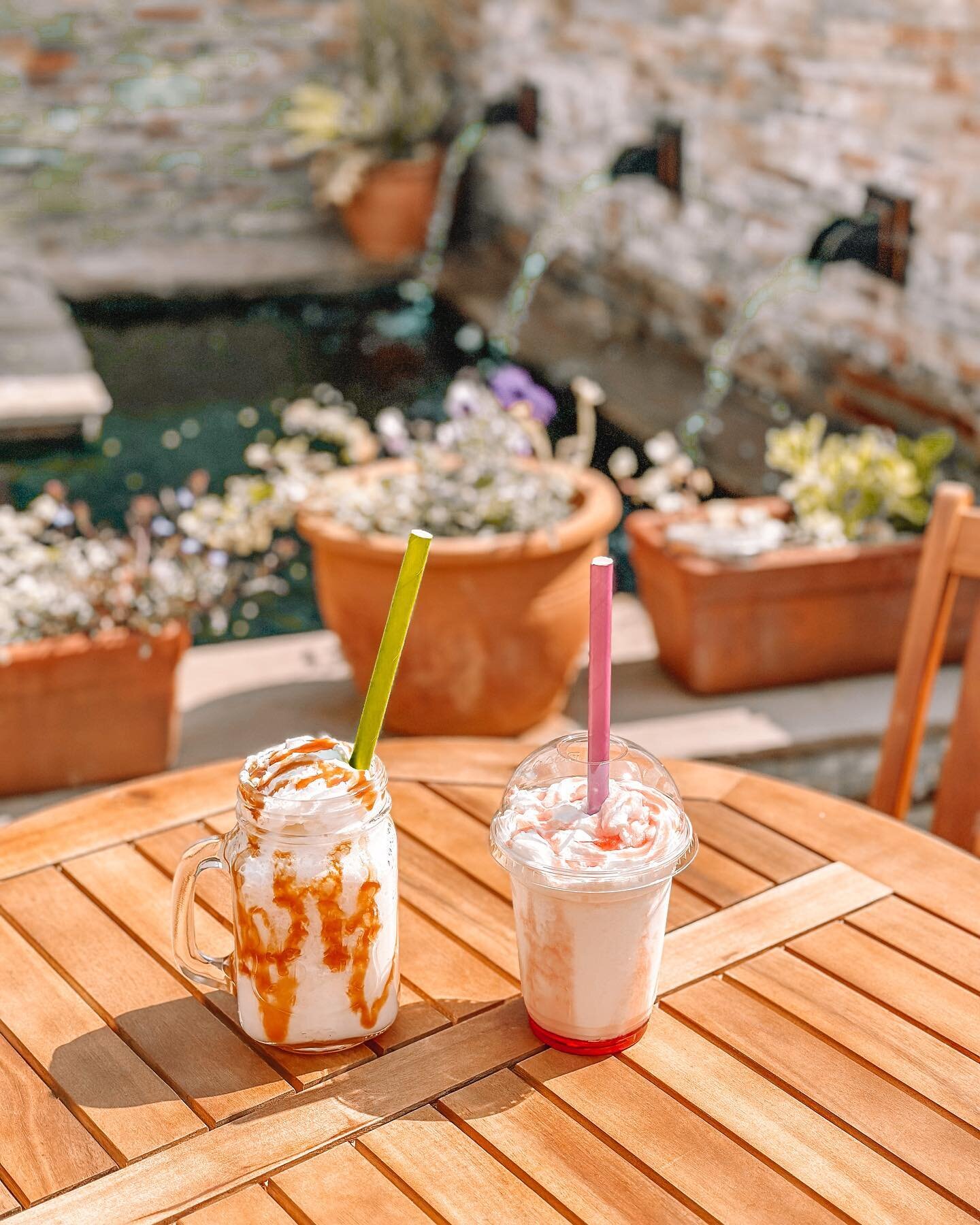 It&rsquo;s FINALLY Frappe weather! ☀️ 

Come and take a seat in our Italian inspired courtyard and sip on one of our NEW Frappes in the sunshine! 

Flavours include: 
🍫 Chocolate 
🍬 Toffee
🍯 Caramel
🍯 Salted Caramel 
🤍 White Chocolate 
🍓 Strawb