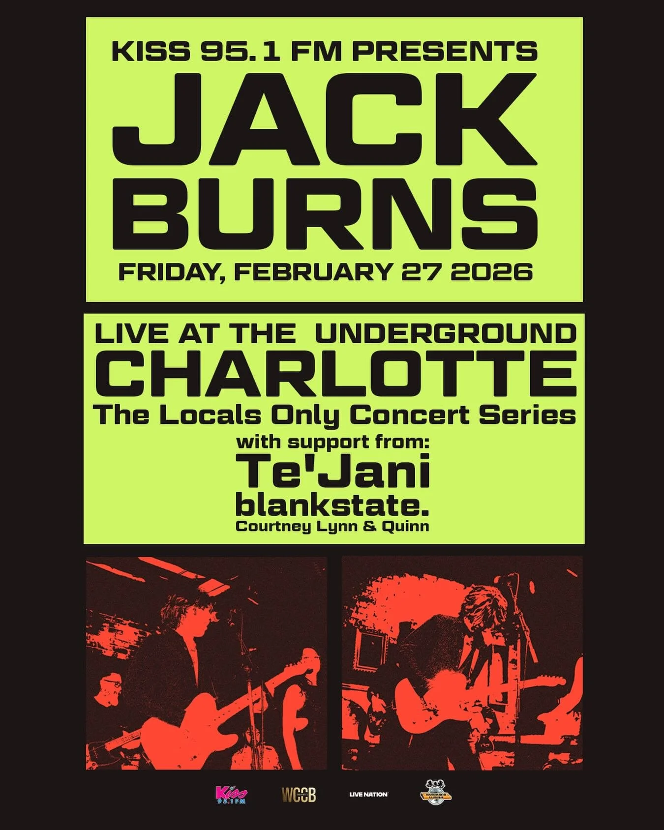 So excited and incredibly grateful to be supporting Jack Burns alongside Te&rsquo;Jani and blankstate. while making our first appearance at The Underground Charlotte 🖤
Huge thank you to Jack&rsquo;s team for inviting us, to Live Nation for the stamp